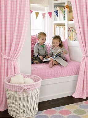 GUC Pottery Barn Kids- Pink White Girls Gingham Hamper Liner
